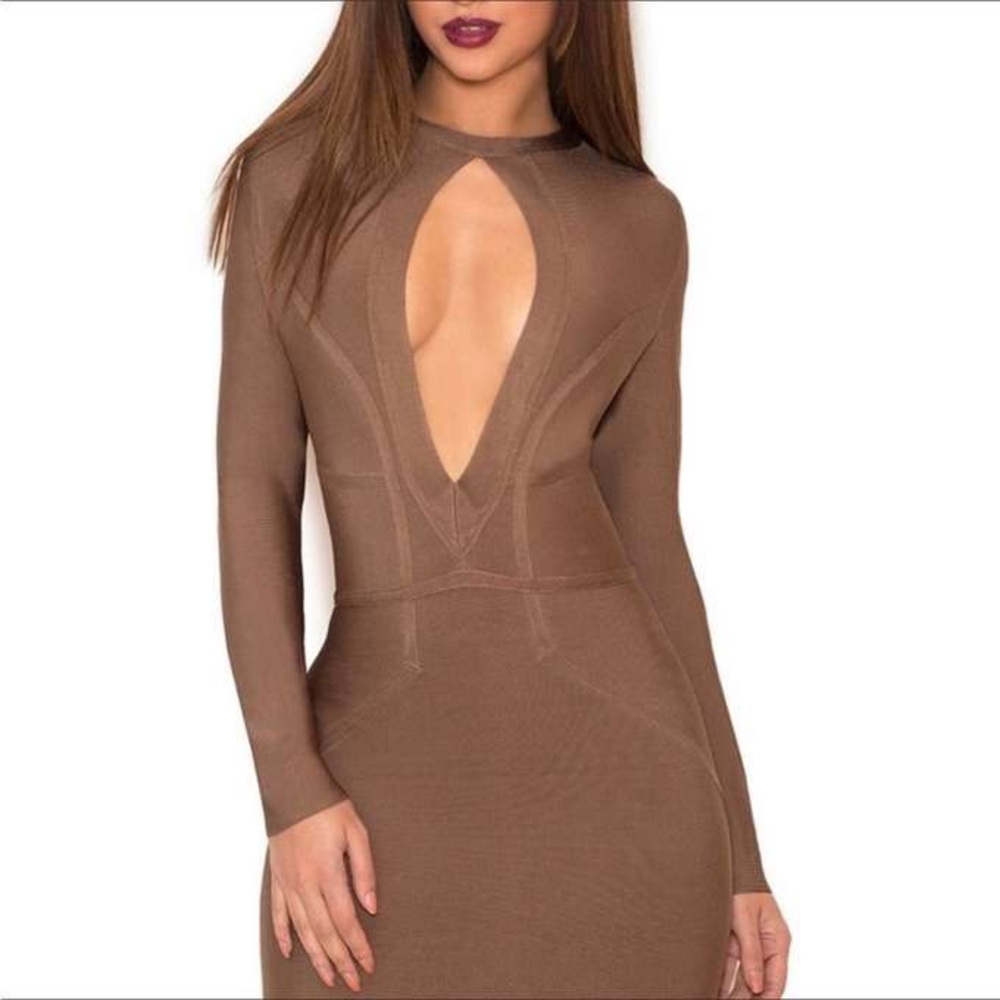 House Of Cb Kesor Peekaboo Bandage Dress XS Tan